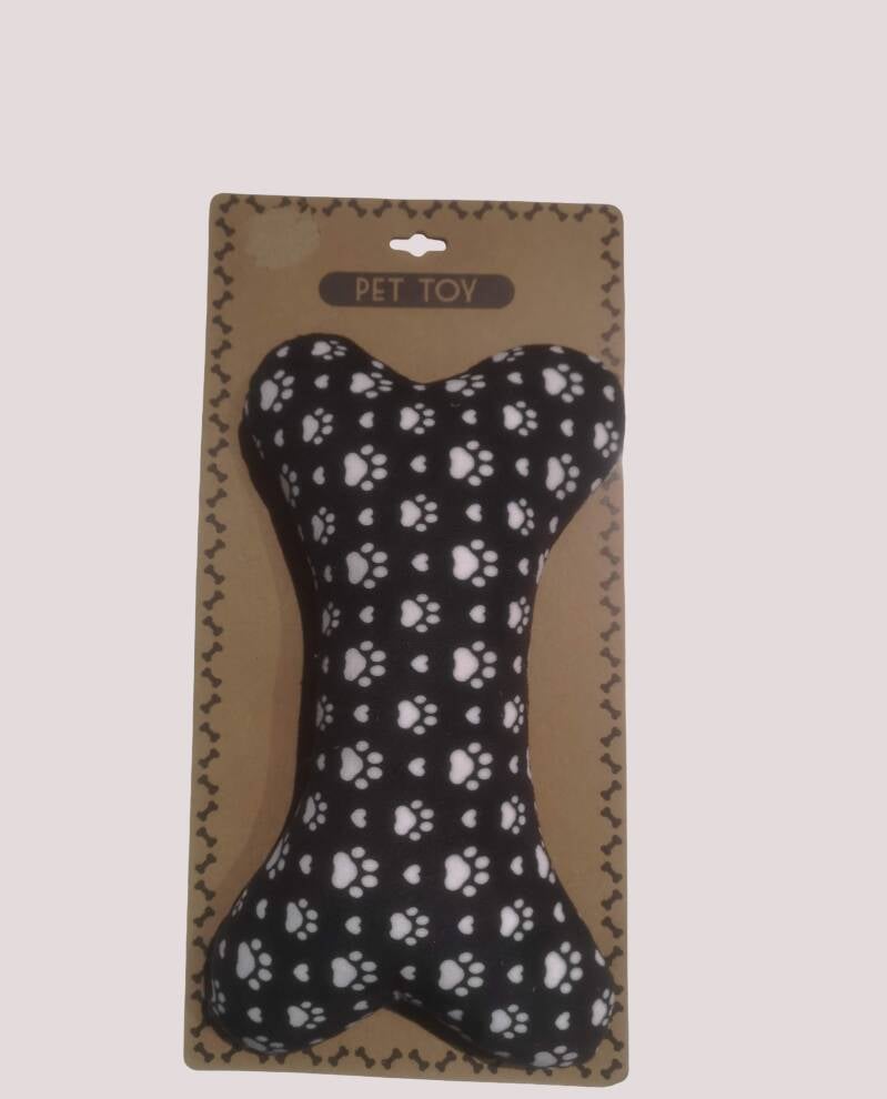 Peluche sonore en forme d'os pour chien, Noir, pattes blanches