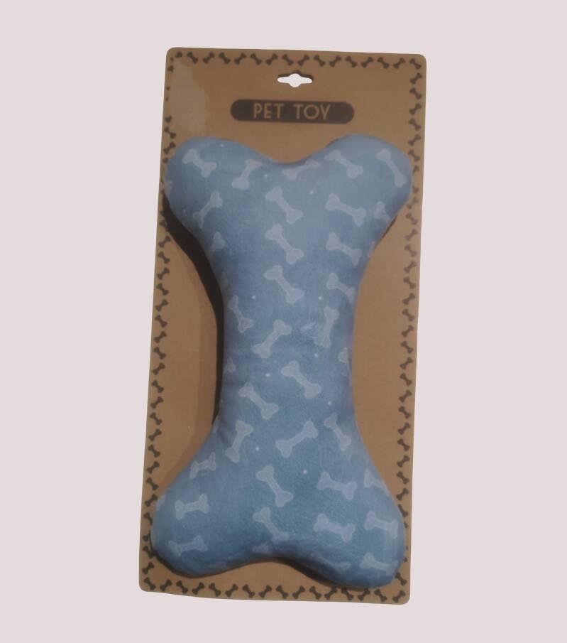 Peluche sonore en forme d'os pour chien, Bleu, motif os