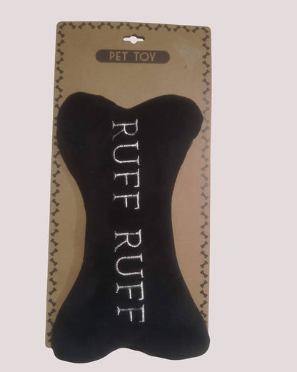 Peluche sonore en forme d'os pour chien, Noir uni, texte Ruff Ruff