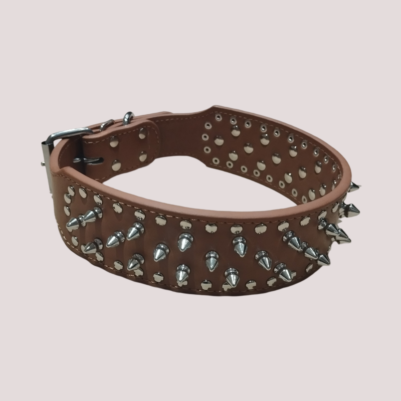 Collier à clou pour chien en cuir synthétique, Marron