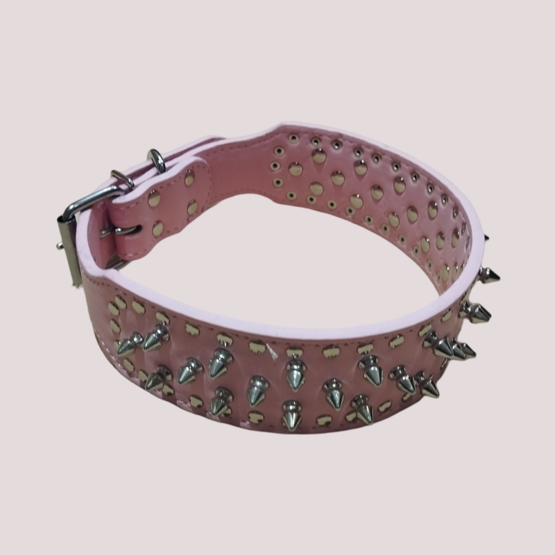 Collier à clou pour chien en cuir synthétique, Rose