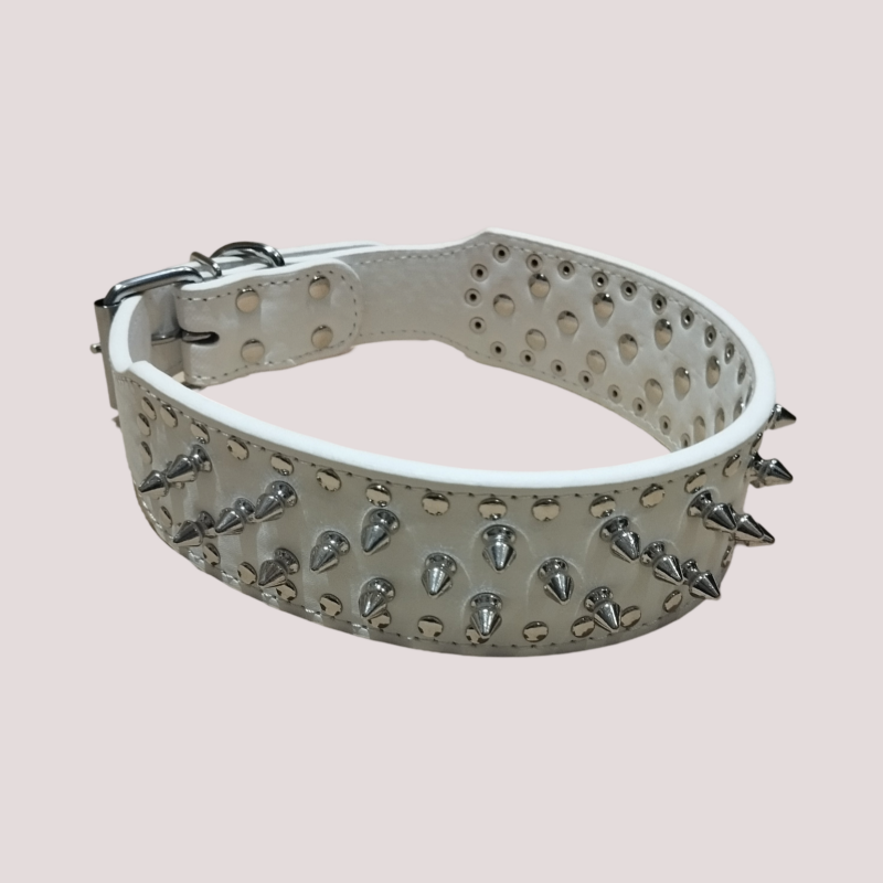 Collier à clou pour chien en cuir synthétique, Blanc casse