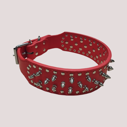 Collier à clou pour chien en cuir synthétique, Rouge