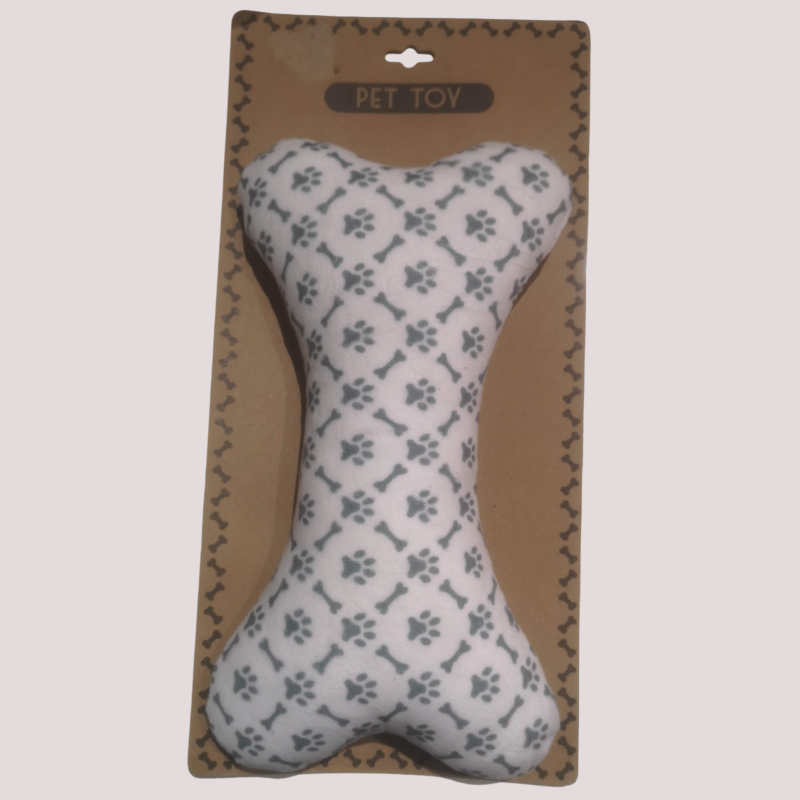 Peluche sonore en forme d'os pour chien, Blanc, pattes et os gris